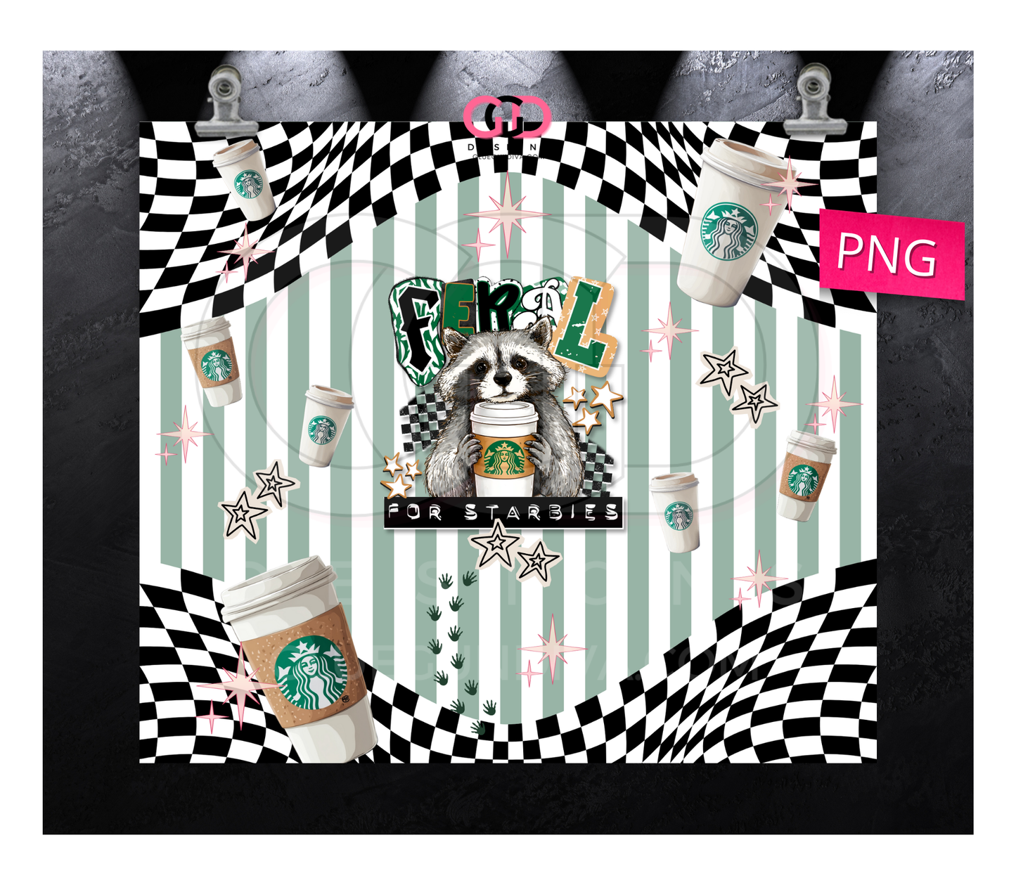 Feral for Starbies -  Digital tumbler wrap for 20 oz skinny straight tumbler