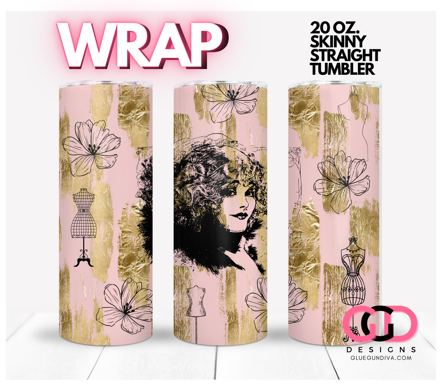 Vintage Beauty-   Digital tumbler wrap for 20 oz skinny straight tumbler