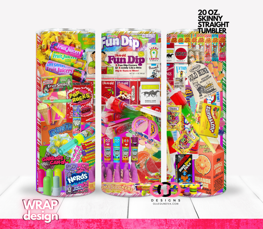 Retro Candy-   Digital tumbler wrap for 20 oz skinny straight tumbler