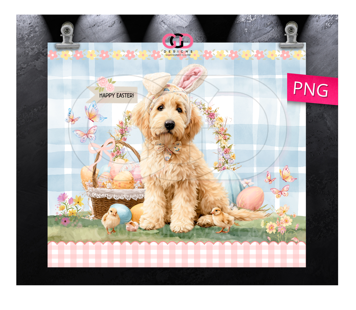 Golden Doodle Easter Puppy-  Digital tumbler wrap for 20 oz skinny straight tumbler
