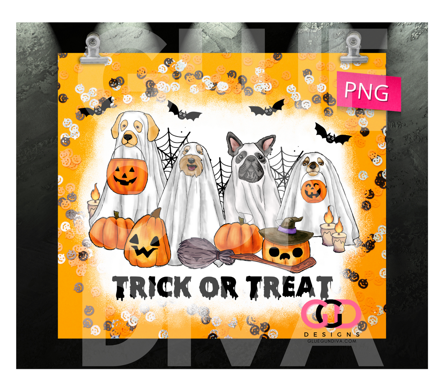 Puppy Trick or Treat-   Digital tumbler wrap for 20 oz skinny straight tumbler