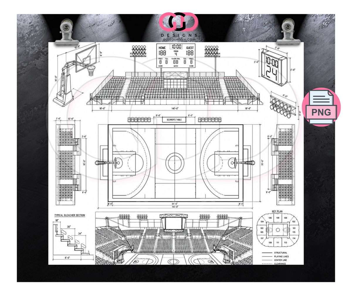 Basketball Blueprint - Digital tumbler wrap for 20 oz skinny straight tumbler