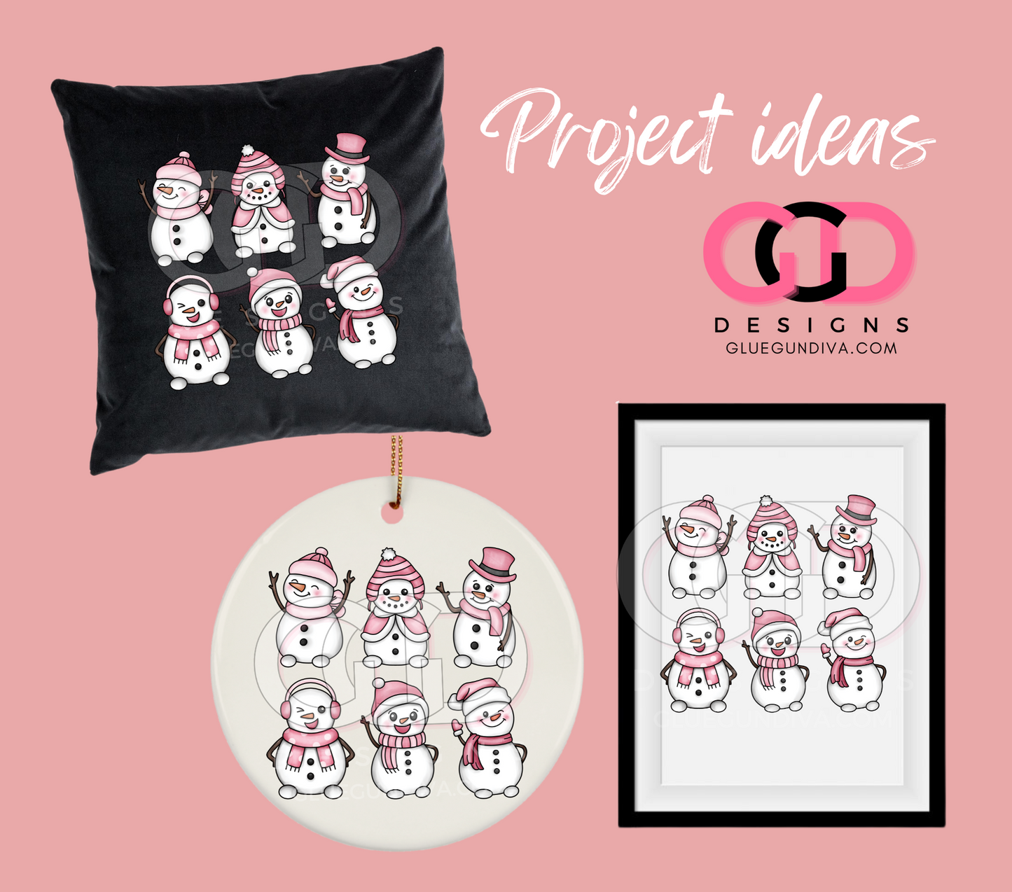 Cute Pink Snowmen-  PNGs & SVGs