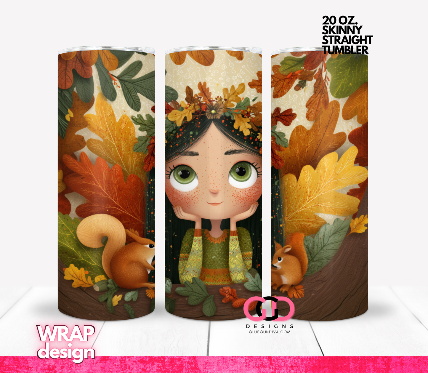 Fall Girl and Friends -   Digital tumbler wrap for 20 oz skinny straight tumbler