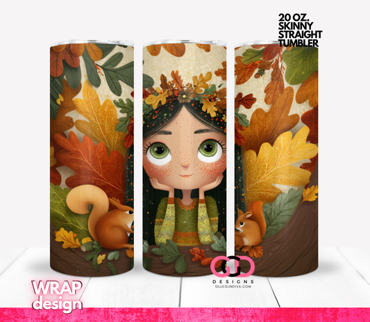 Fall Girl and Friends -   Digital tumbler wrap for 20 oz skinny straight tumbler