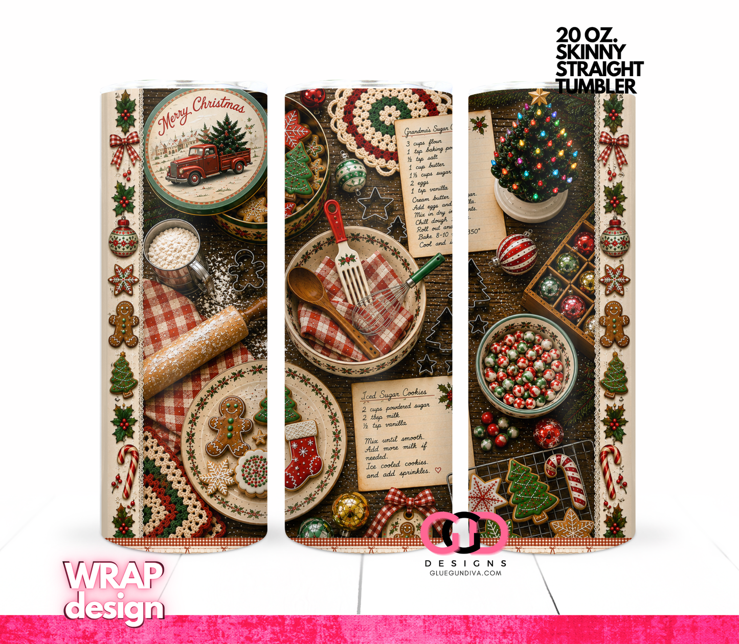 Vintage Christmas Cookies-  Digital tumbler wrap for 20 oz skinny straight tumbler