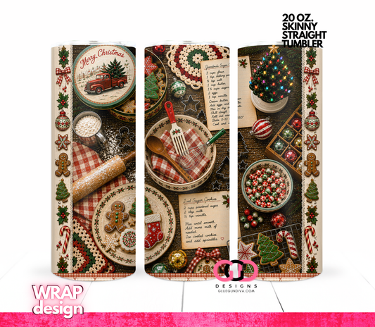 Vintage Christmas Cookies-  Digital tumbler wrap for 20 oz skinny straight tumbler