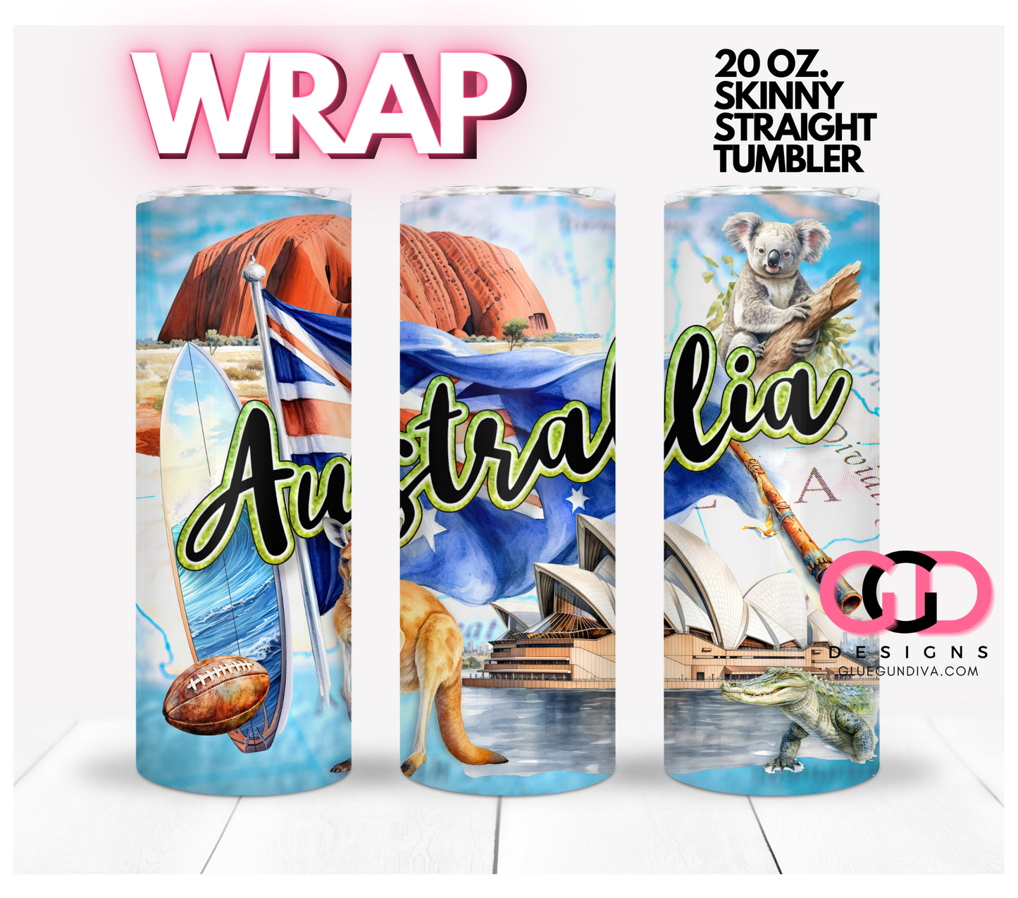 Australia -   Digital tumbler wrap for 20 oz skinny straight tumbler