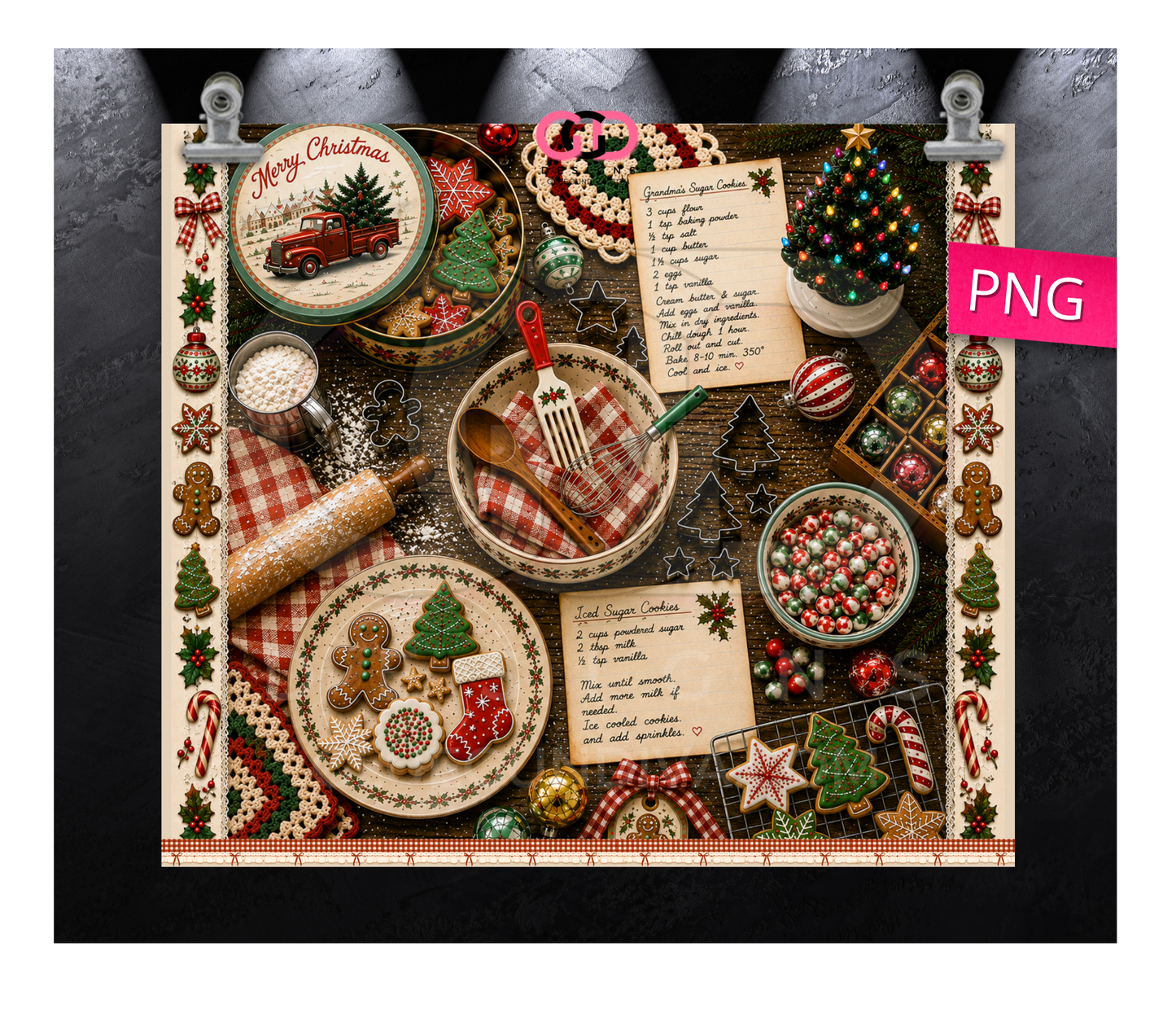 Vintage Christmas Cookies-  Digital tumbler wrap for 20 oz skinny straight tumbler