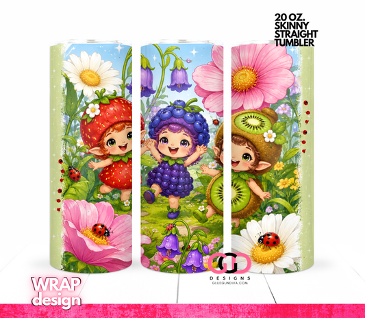 Sweet Fruit Fairies -  Digital tumbler wrap for 20 oz skinny straight tumbler