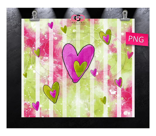 Lime Green and Pink Hearts -   Digital tumbler wrap for 20 oz skinny straight tumbler