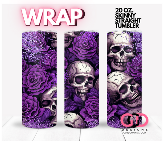 Purple Skulls and Roses -  Digital tumbler wrap for 20 oz skinny straight tumbler