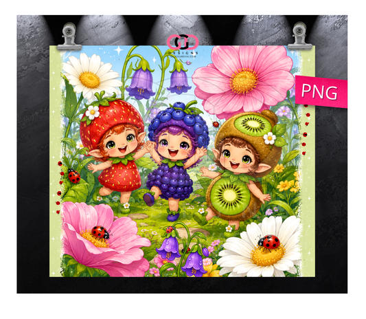 Sweet Fruit Fairies -  Digital tumbler wrap for 20 oz skinny straight tumbler