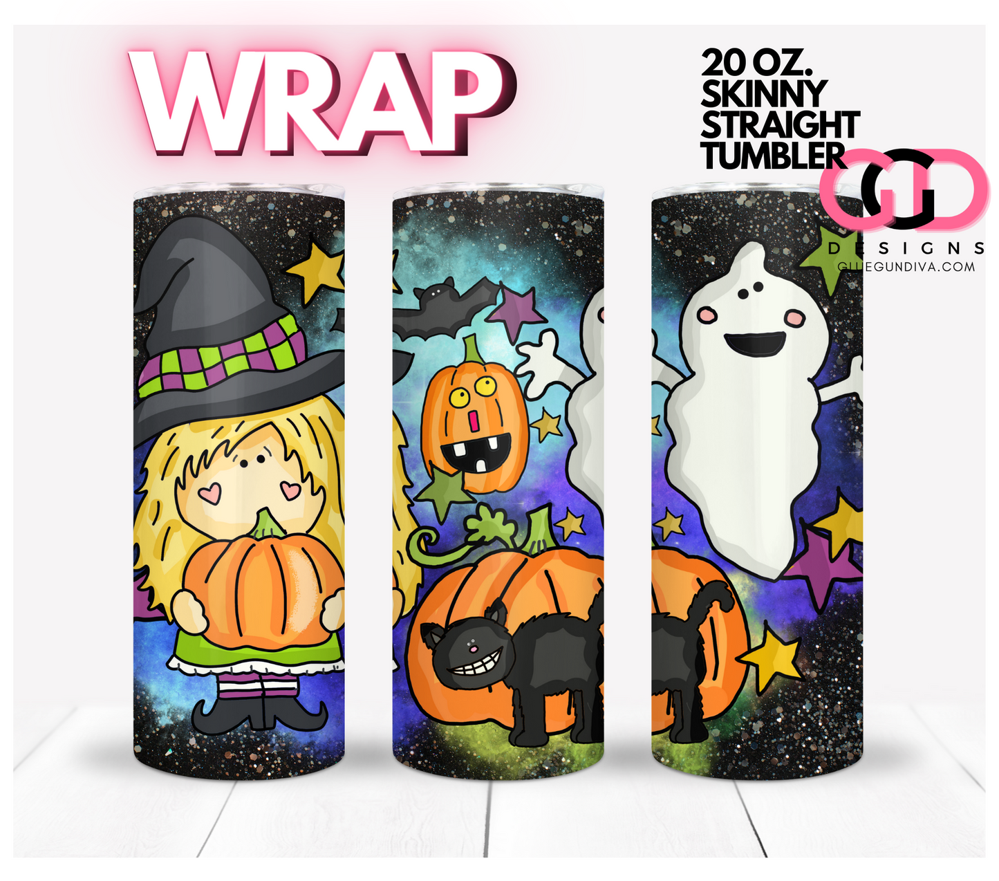 Cute Halloween Friends-   Digital tumbler wrap for 20 oz skinny straight tumbler