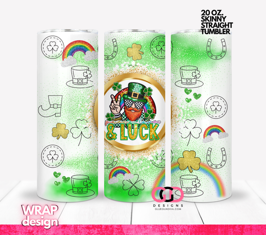 Peace Love and Luck - Digital tumbler wrap for 20 oz skinny straight tumbler