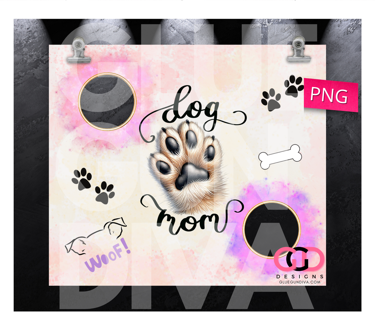 Dog Mom Photo Circle Frames -  Digital tumbler wrap for 20 oz skinny straight tumbler