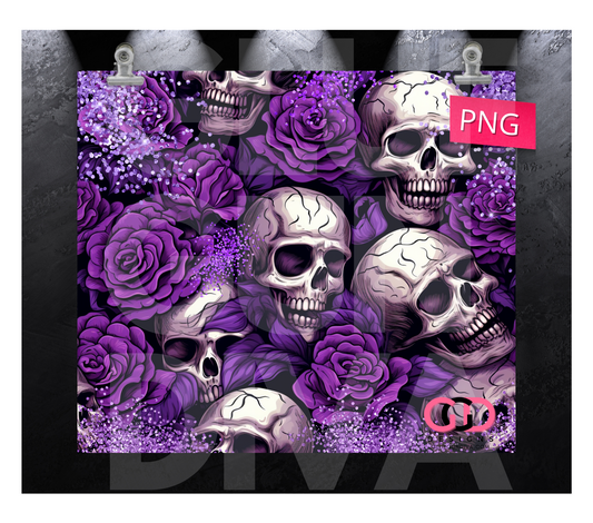 Purple Skulls and Roses -  Digital tumbler wrap for 20 oz skinny straight tumbler