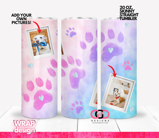 Pet Love Watercolor Add your own Photos- Digital tumbler wrap for 20 oz skinny straight tumbler