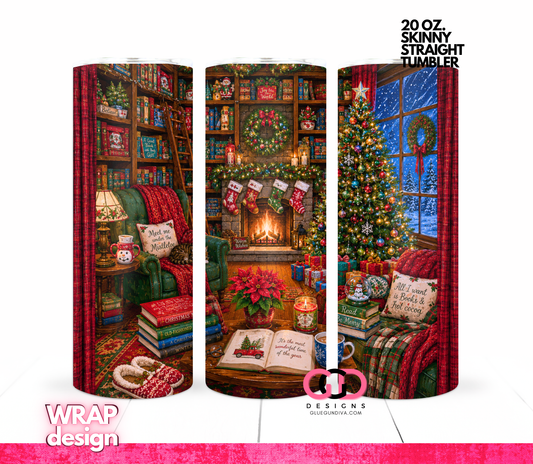 Christmas Libray -   Digital tumbler wrap for 20 oz skinny straight tumbler