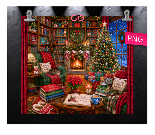 Christmas Libray -   Digital tumbler wrap for 20 oz skinny straight tumbler