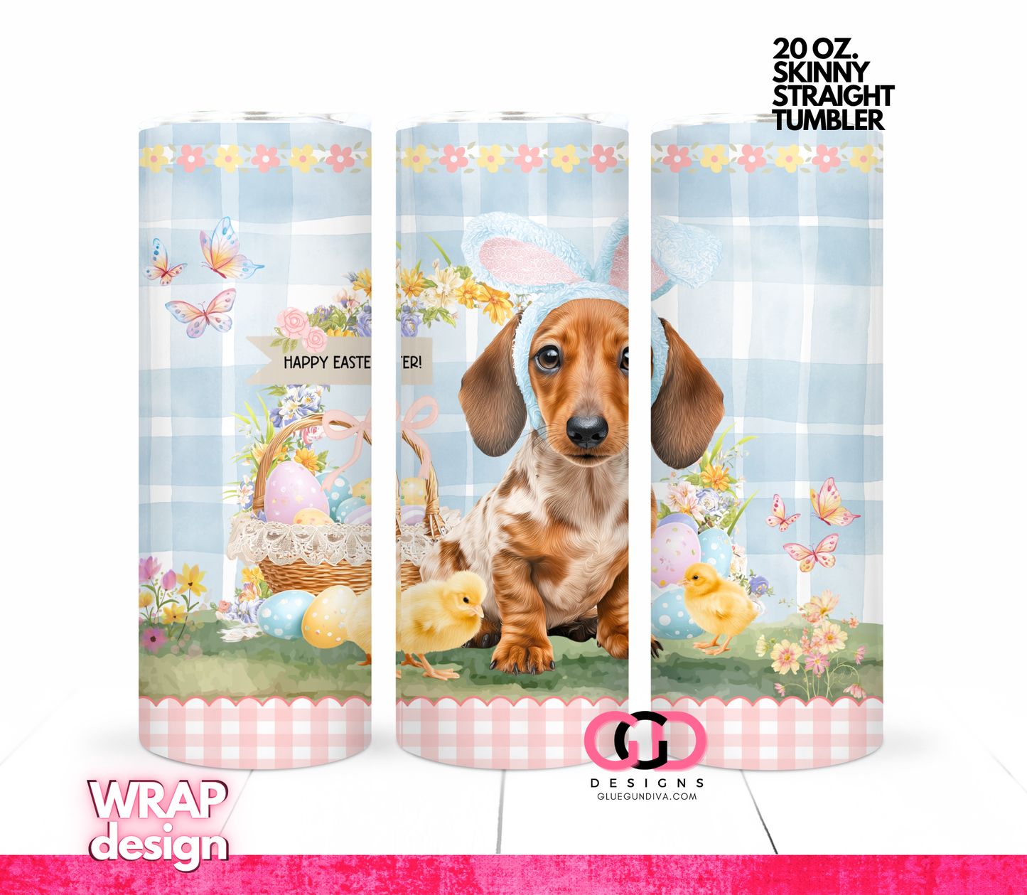 Dachshund Easter Puppy Brown -  Digital tumbler wrap for 20 oz skinny straight tumbler