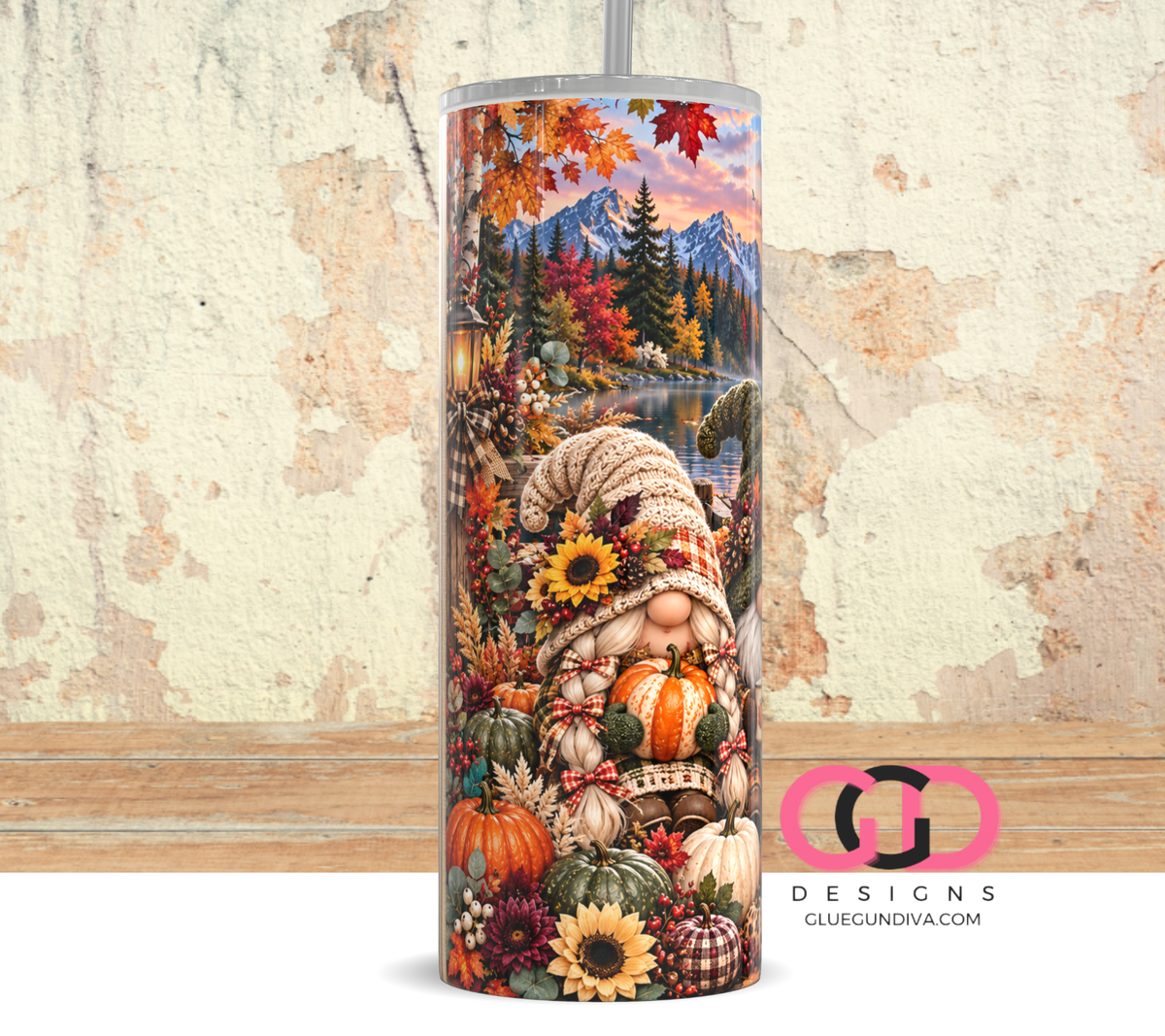 Fall Gnomes Portrait -  Digital tumbler wrap for 20 oz skinny straight tumbler