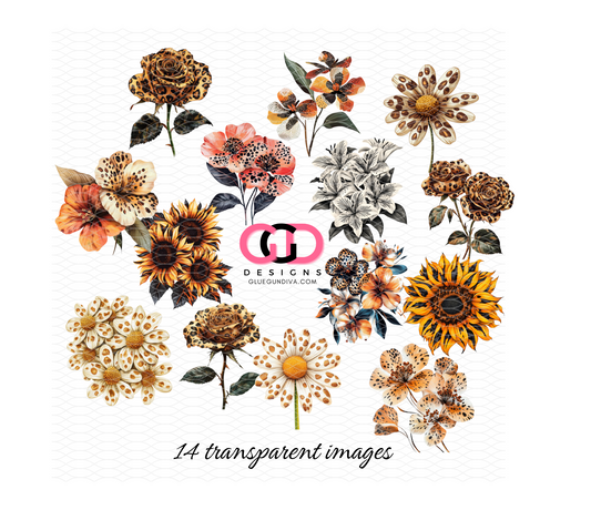 Animal Print Fall Flowers 14 -  PNGs & SVGs