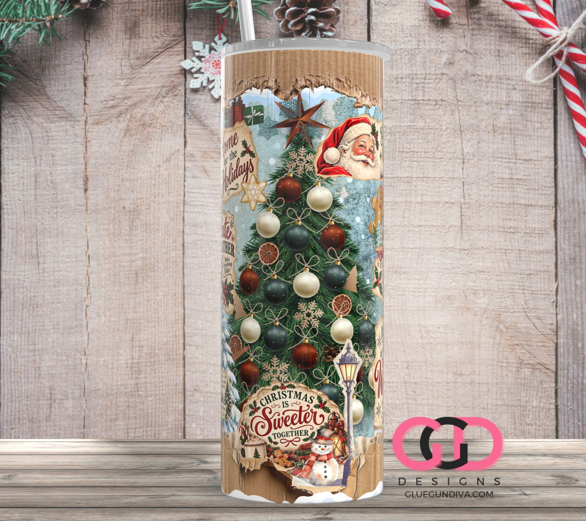 Vintage Christmas Ads-  Digital tumbler wrap for 20 oz skinny straight tumbler