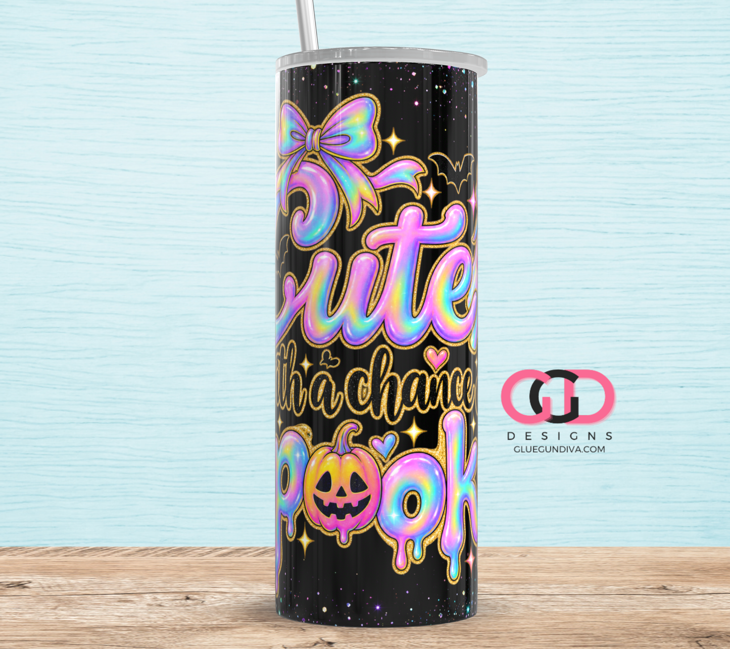 Cute with a chance of Spooky -  Digital tumbler wrap for 20 oz skinny straight tumbler