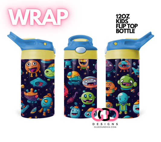 Martians - Digital Flip Top Bottle Wrap for kid's bottles 12 oz