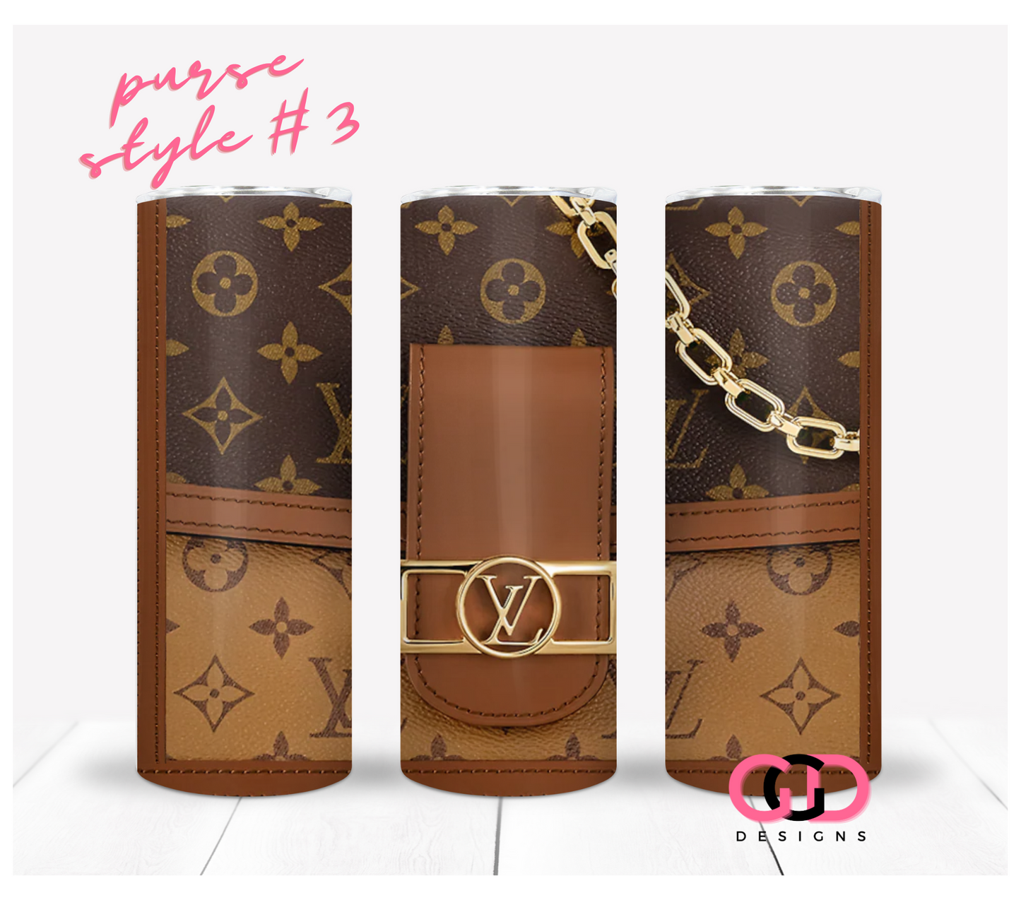 Purse Style #3-   Digital tumbler wrap for 20 oz skinny straight tumbler