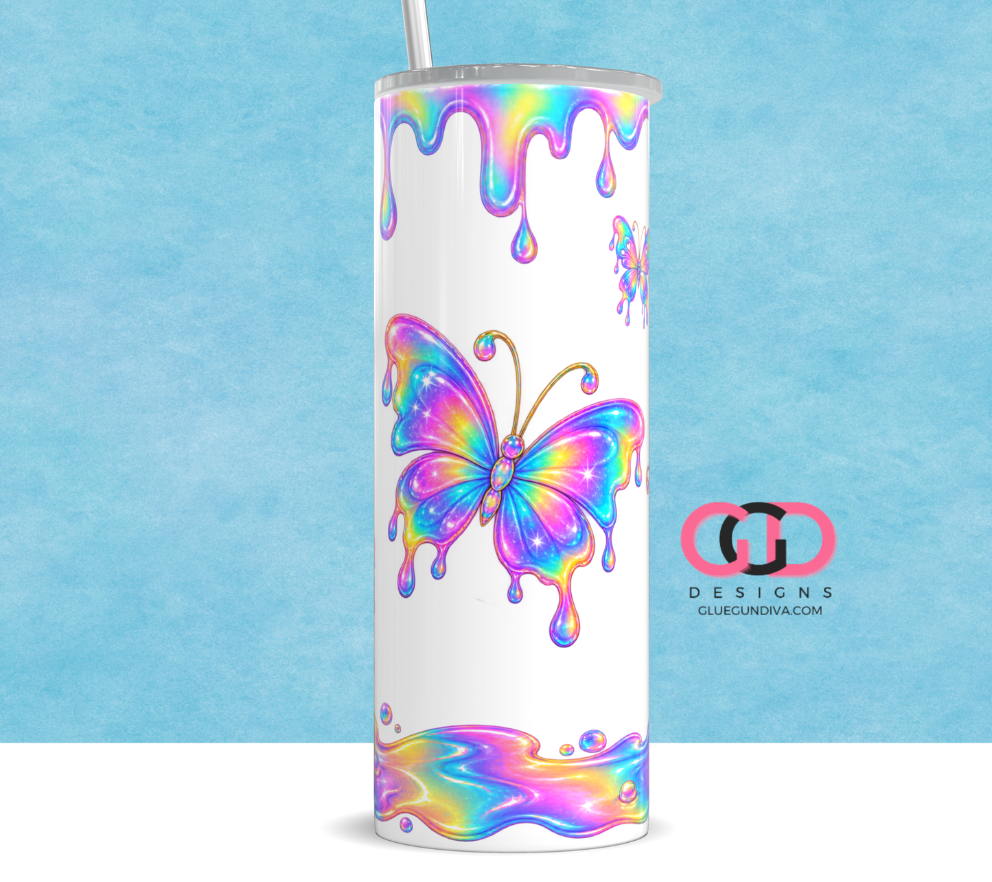 Butterfly Drip -   Digital tumbler wrap for 20 oz skinny straight tumbler