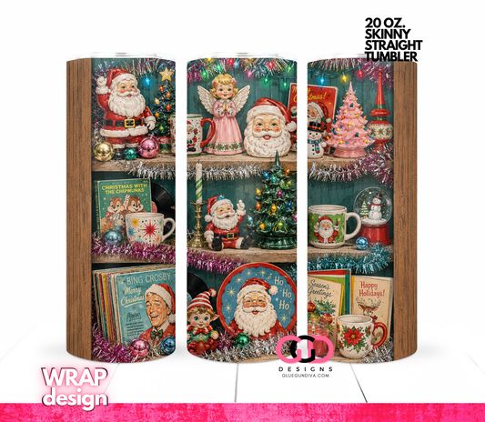Christmas Thrift Shelf Dark Wood -   Digital tumbler wrap for 20 oz skinny straight tumbler