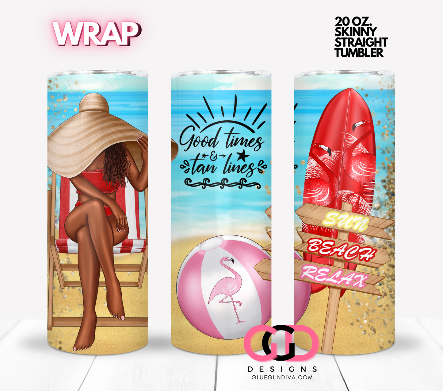 Good Times & Tan Lines Braids -  Digital tumbler wrap for 20 oz skinny straight tumbler