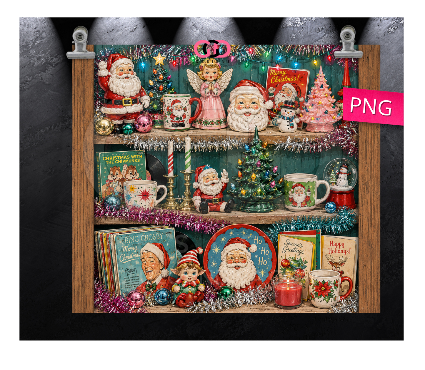 Christmas Thrift Shelf Dark Wood -   Digital tumbler wrap for 20 oz skinny straight tumbler