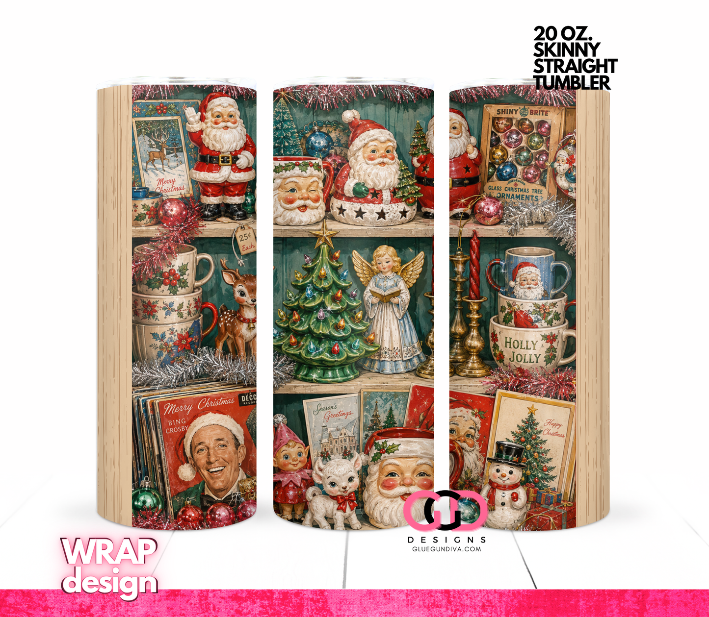 Christmas Thrift Shelf Light Wood -   Digital tumbler wrap for 20 oz skinny straight tumbler