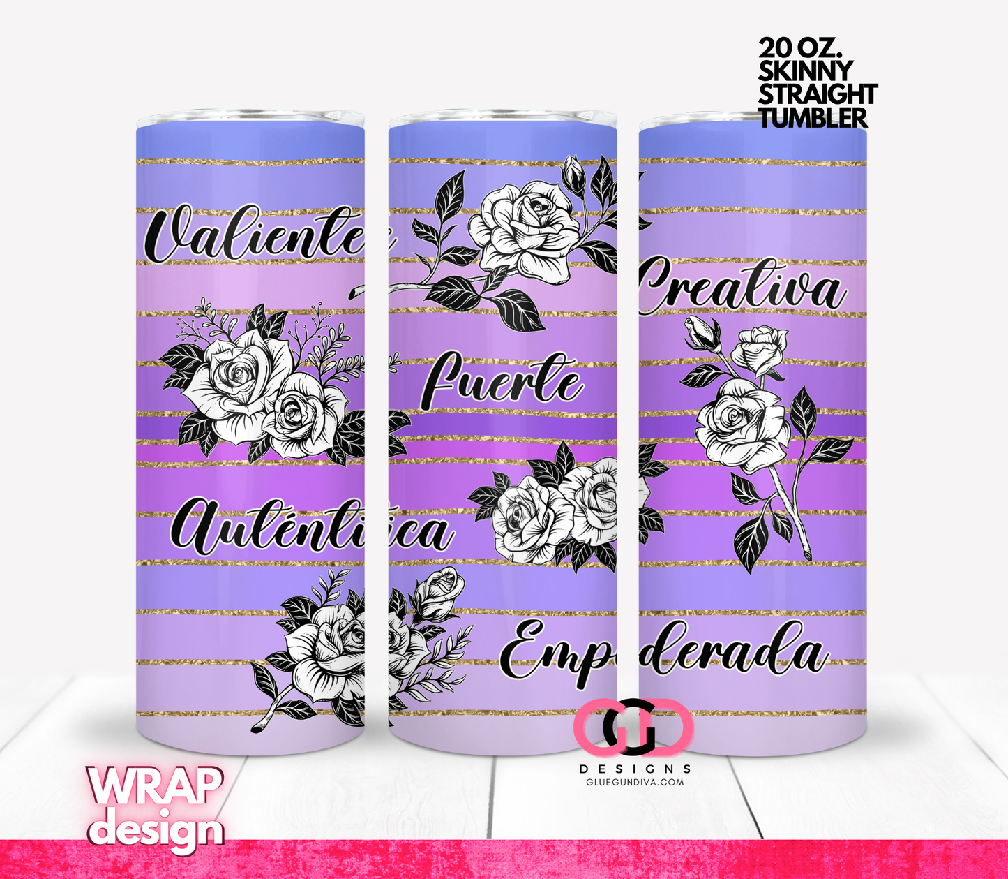 Positive Words Spanish-   Digital tumbler wrap for 20 oz skinny straight tumbler