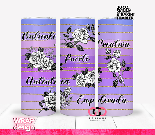 Positive Words Spanish-   Digital tumbler wrap for 20 oz skinny straight tumbler