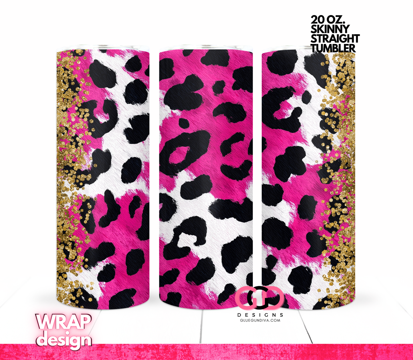 Gold Glitter and Pink Cheetah -   Digital tumbler wrap for 20 oz skinny straight tumbler