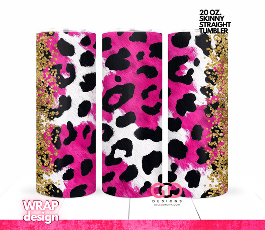 Gold Glitter and Pink Cheetah -   Digital tumbler wrap for 20 oz skinny straight tumbler