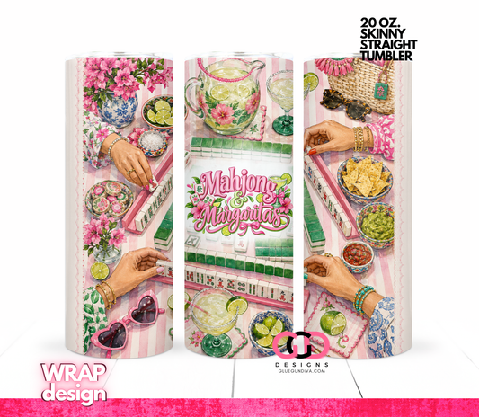Mahjong And Margaritas -   Digital tumbler wrap for 20 oz skinny straight tumbler