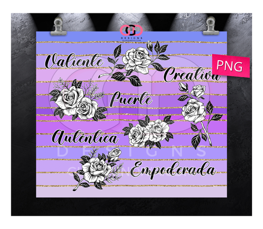 Positive Words Spanish-   Digital tumbler wrap for 20 oz skinny straight tumbler