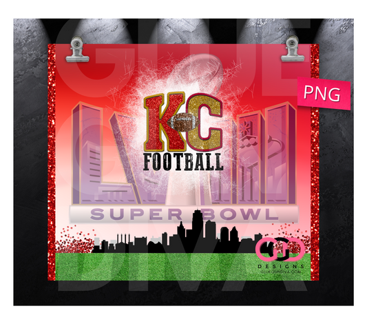 KC Football Superbowl 2024-   Digital tumbler wrap for 20 oz skinny straight tumbler
