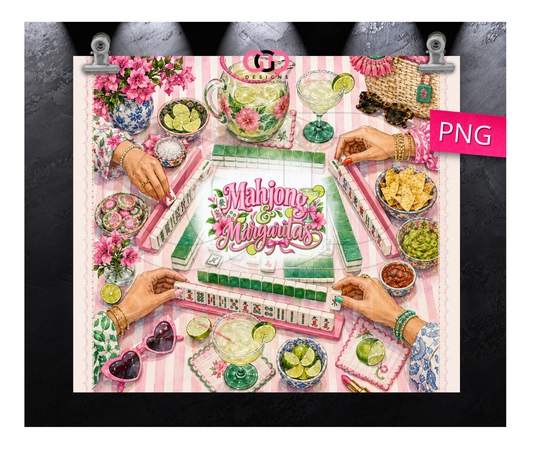 Mahjong And Margaritas -   Digital tumbler wrap for 20 oz skinny straight tumbler