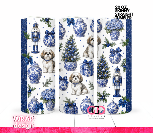 Blue Holidays Shih Tzu Boy -   Digital tumbler wrap for 20 oz skinny straight tumbler