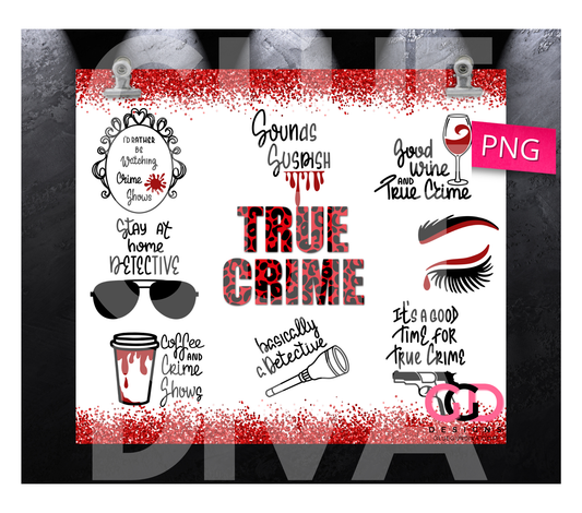 True Crime Collage -  Digital tumbler wrap for 20 oz skinny straight tumbler