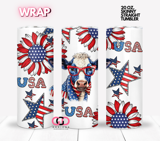 USA Red White and Moo -  Digital tumbler wrap for 20 oz skinny straight tumbler