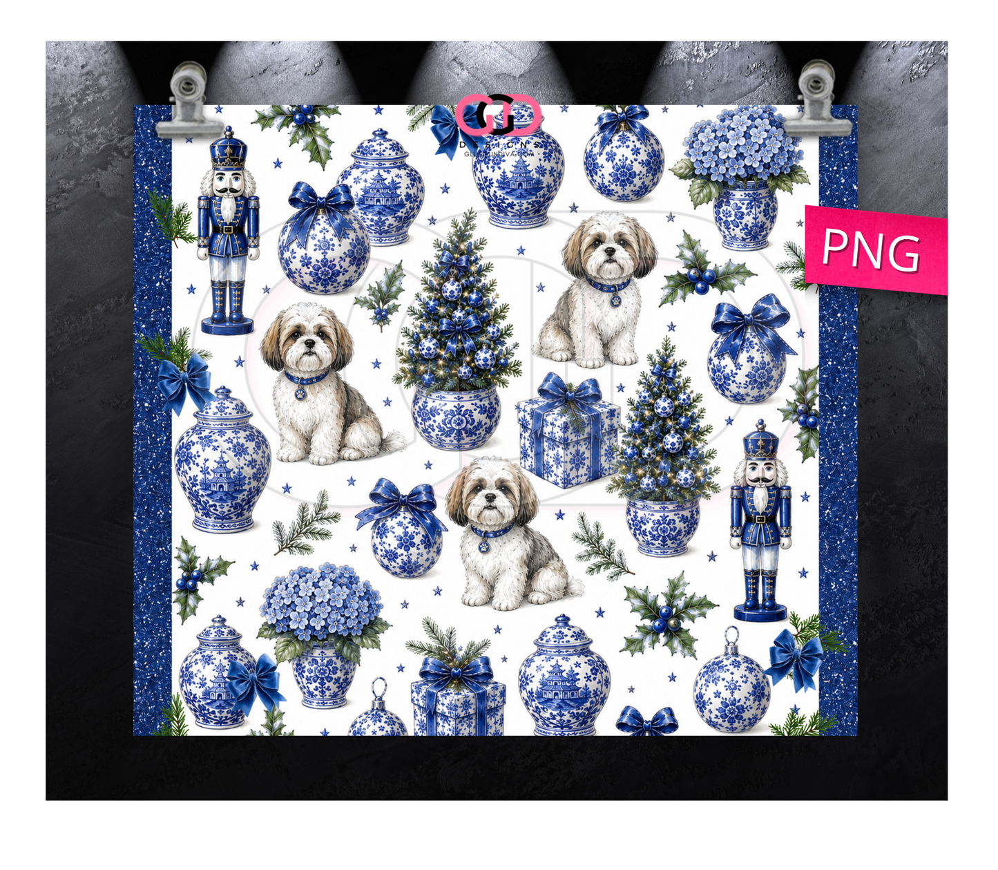 Blue Holidays Shih Tzu Boy -   Digital tumbler wrap for 20 oz skinny straight tumbler