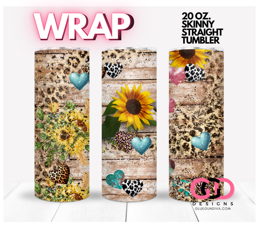 Sunflowers with Hearts-   Digital tumbler wrap for 20 oz skinny straight tumbler