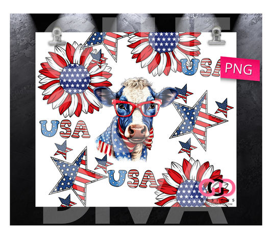 USA Red White and Moo -  Digital tumbler wrap for 20 oz skinny straight tumbler